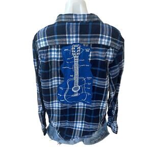 Guitar Plaid Flannel Shirt MEDIUM Unique Rock n Roll Gig Playing Out Guitarist